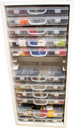 sorting boxes/ sorting case with Lego® in the self-made shelf