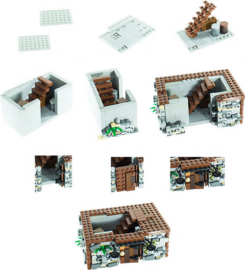 Lego® Moc Tutorial Medieval Hermit Rock Stone House Collage pt1